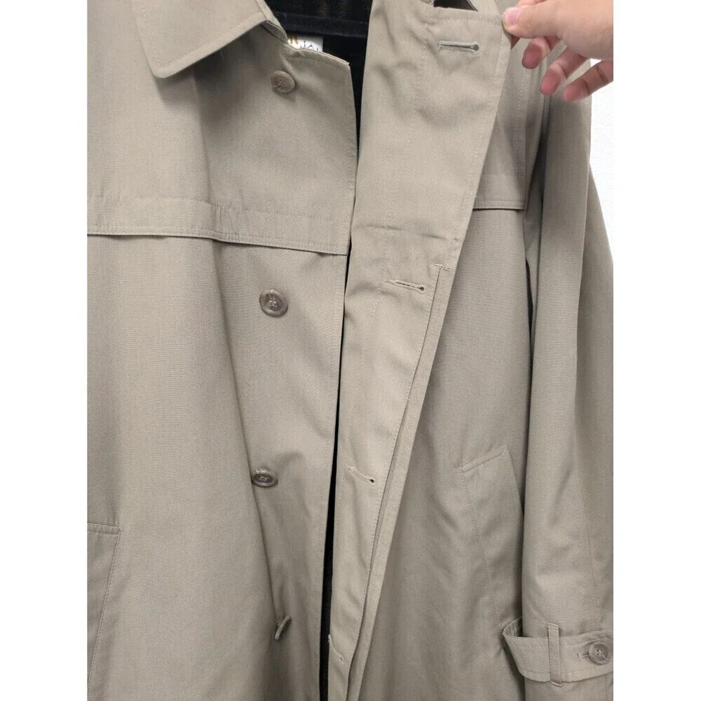 Vintage London Fog Towne Mens Tan Trench Coat Teddy Brown Faux Fur Lining sz 42R